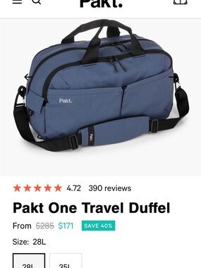Pakt One Travel Duffel in Blue - Versatile Everyday Carry